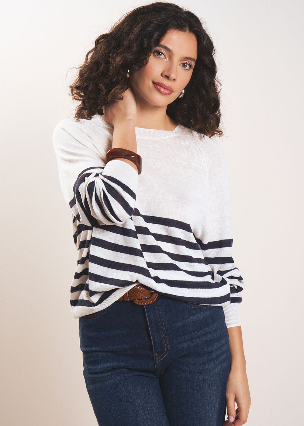 MACALOUY Striped linen knitted sweater - 1 - Sud Express - Sud Express