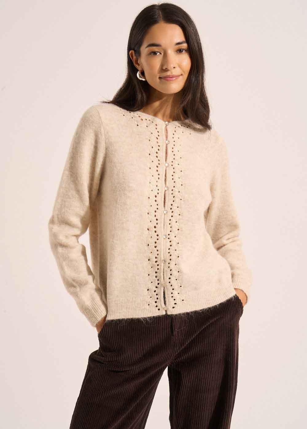 Cardigan with round buttons and long sleeves - Sud Express - 5 - Sud Express