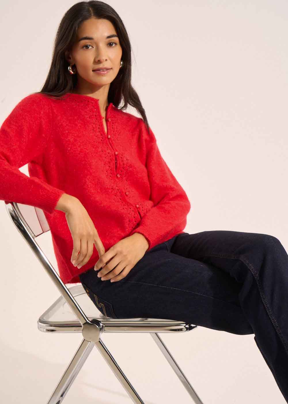 Cardigan with round buttons and long sleeves - Sud Express - 5 - Sud Express