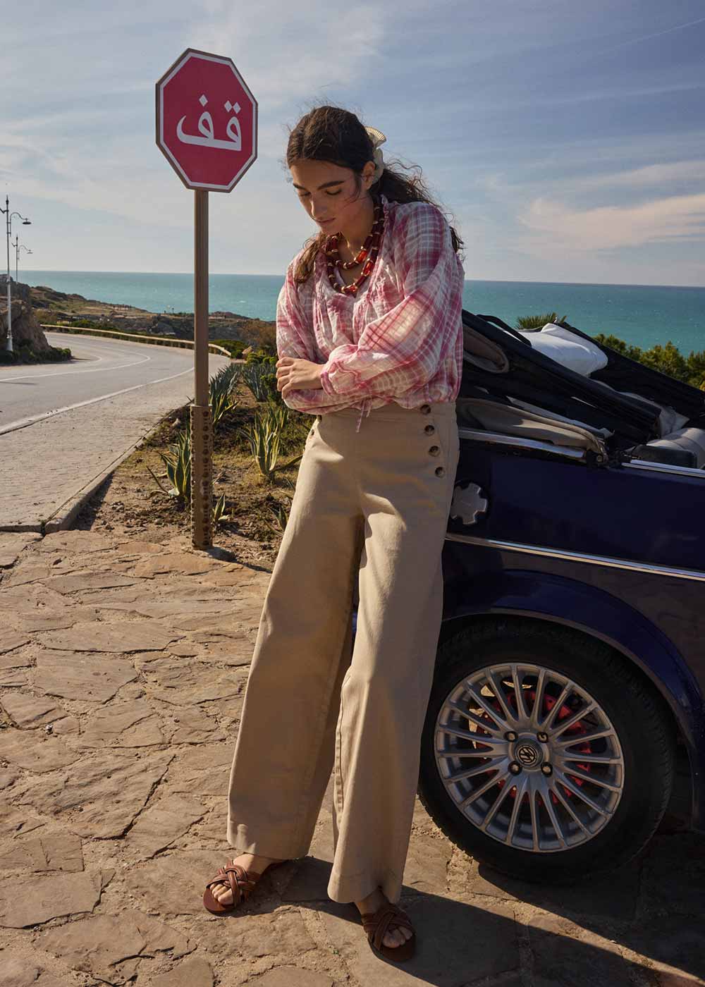 POMELO Straight-leg trousers with buttoned waistband - 1 - Sud Express - Sud Express