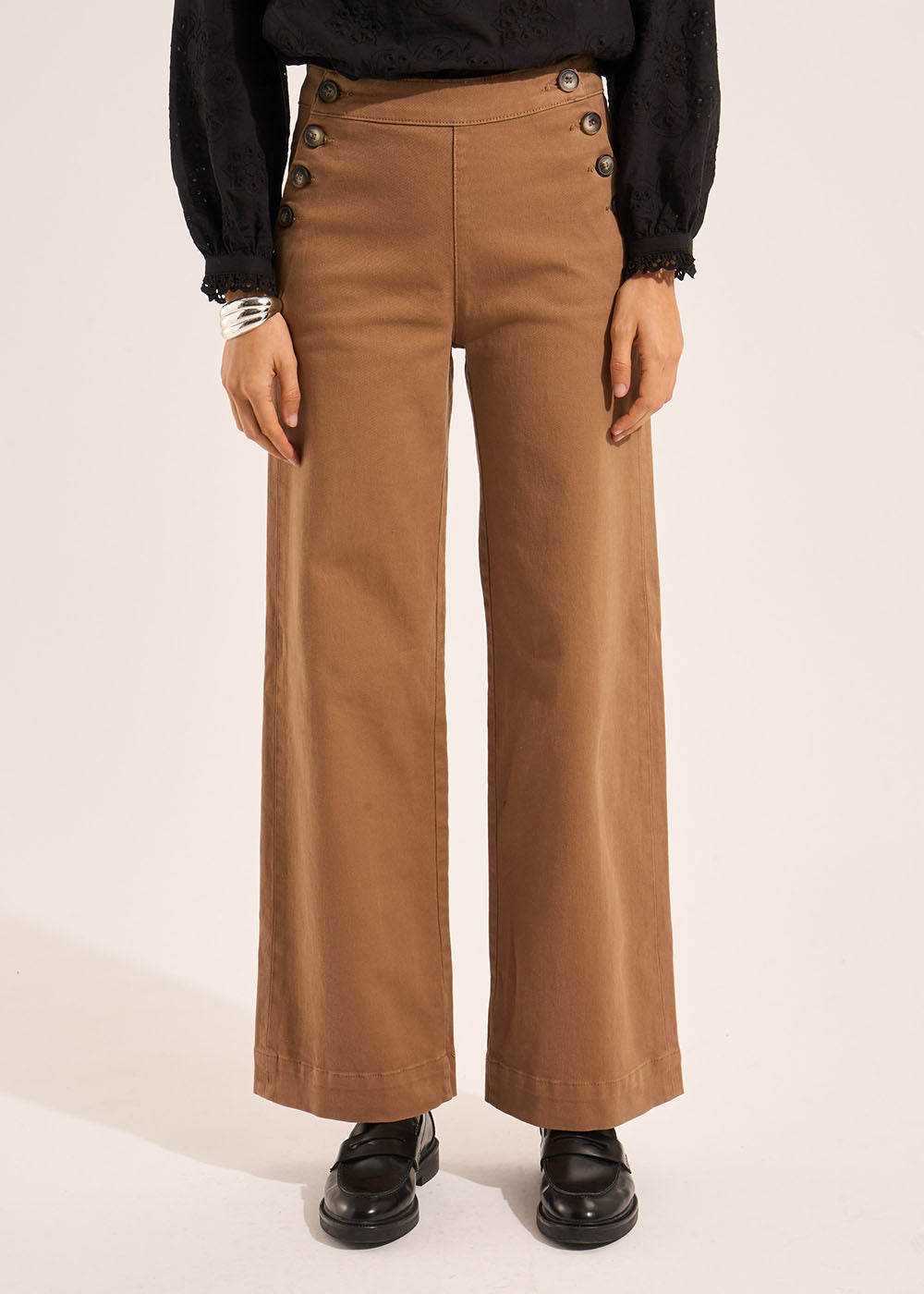 POMELO Straight-leg trousers with buttoned waistband - 1 - Sud Express - Sud Express