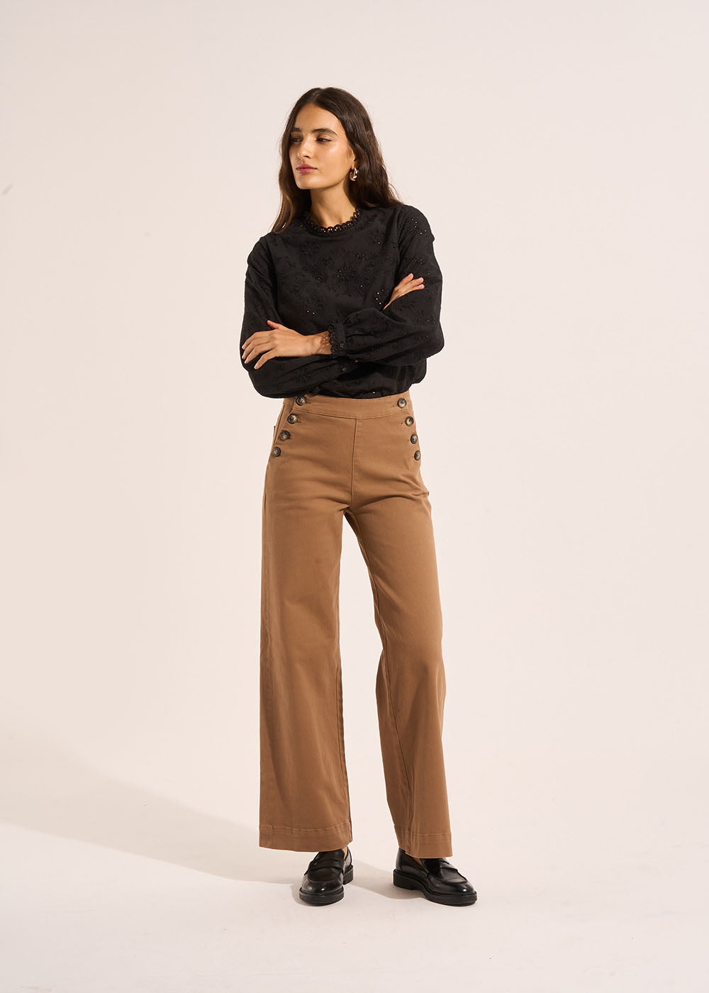 POMELO Straight-leg trousers with buttoned waistband - 4 - Sud Express - Sud Express