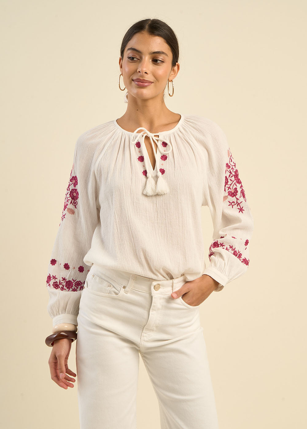 TOKAMA Loose-fitting embroidered blouse in cotton gauze - 1 - Sud Express - Sud Express