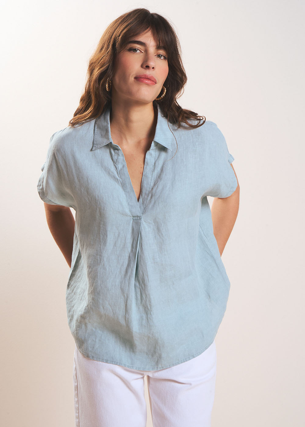 TAMINA Linen Blouse with V Neck - 1 - Sud Express - Sud Express