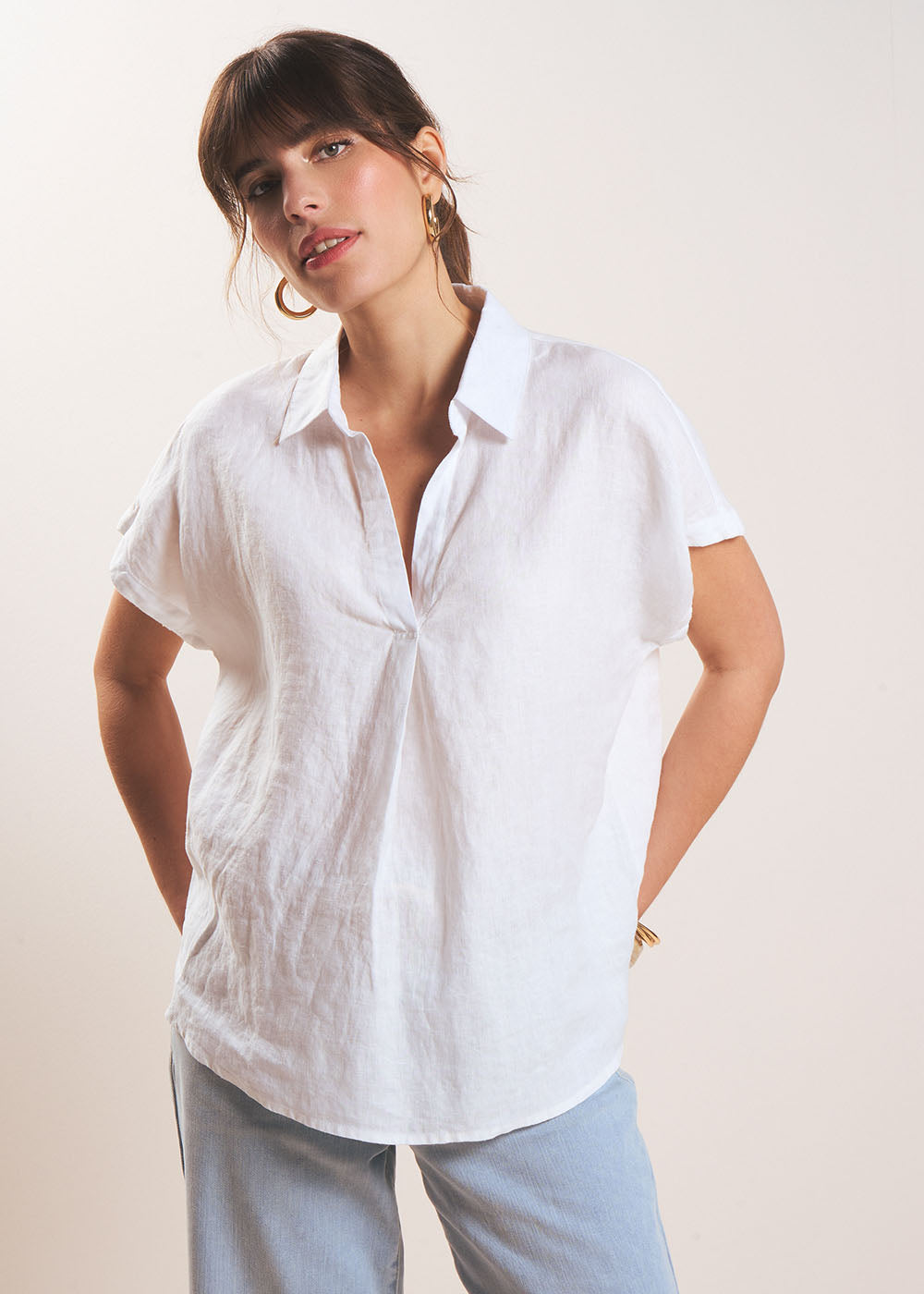 TAMINA Linen Blouse with V Neck - 1 - Sud Express - Sud Express