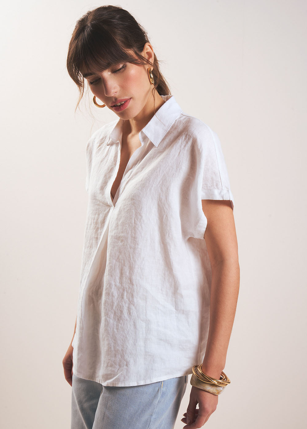 TAMINA Linen Blouse with V Neck - 4 - Sud Express - Sud Express