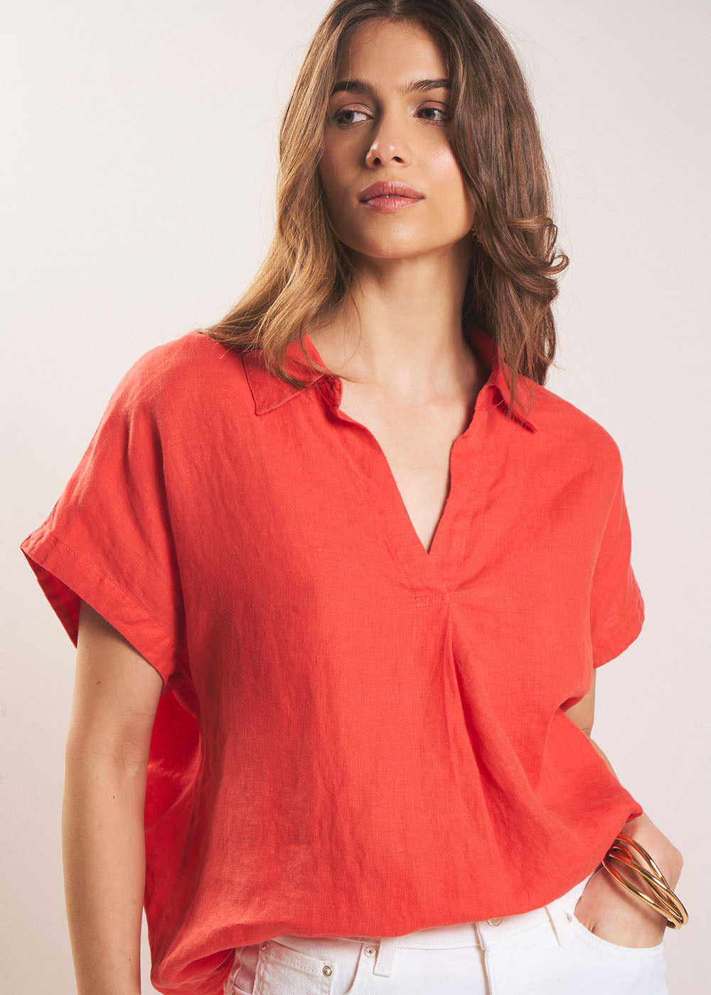 TAMINA Linen Blouse with V Neck - 1 - Sud Express - Sud Express
