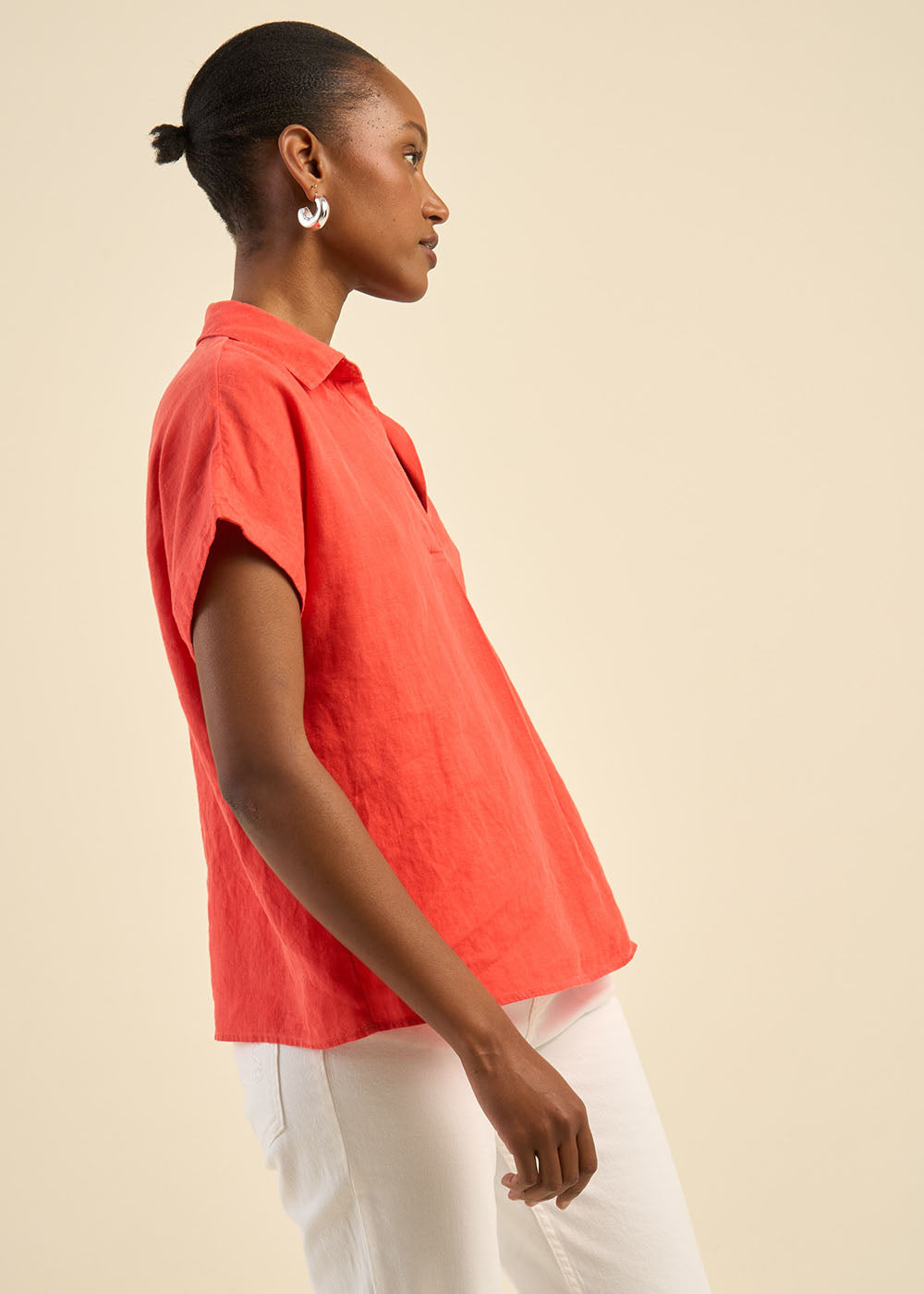 Linen Blouse with V Neck - Sud Express - 5 - Sud Express