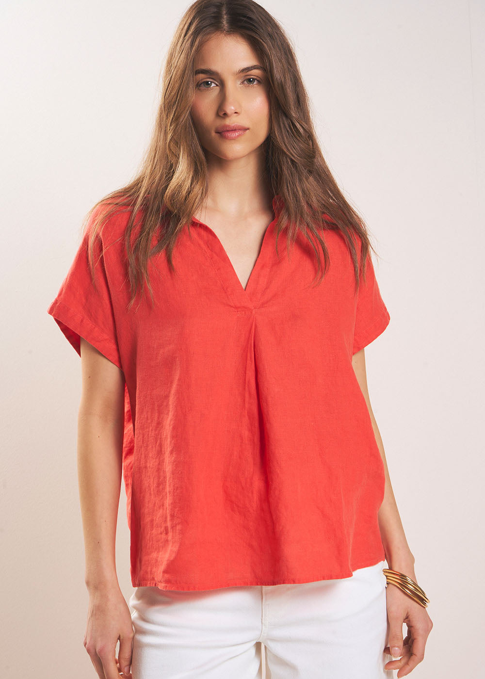 Linen Blouse with V Neck - Sud Express - 4 - Sud Express