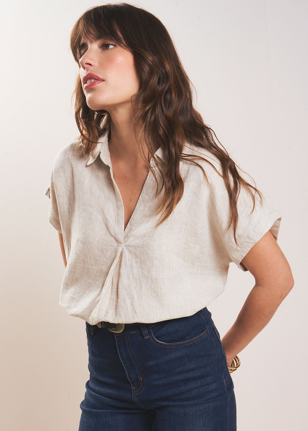 TAMINA Linen Blouse with V Neck - 4 - Sud Express - Sud Express