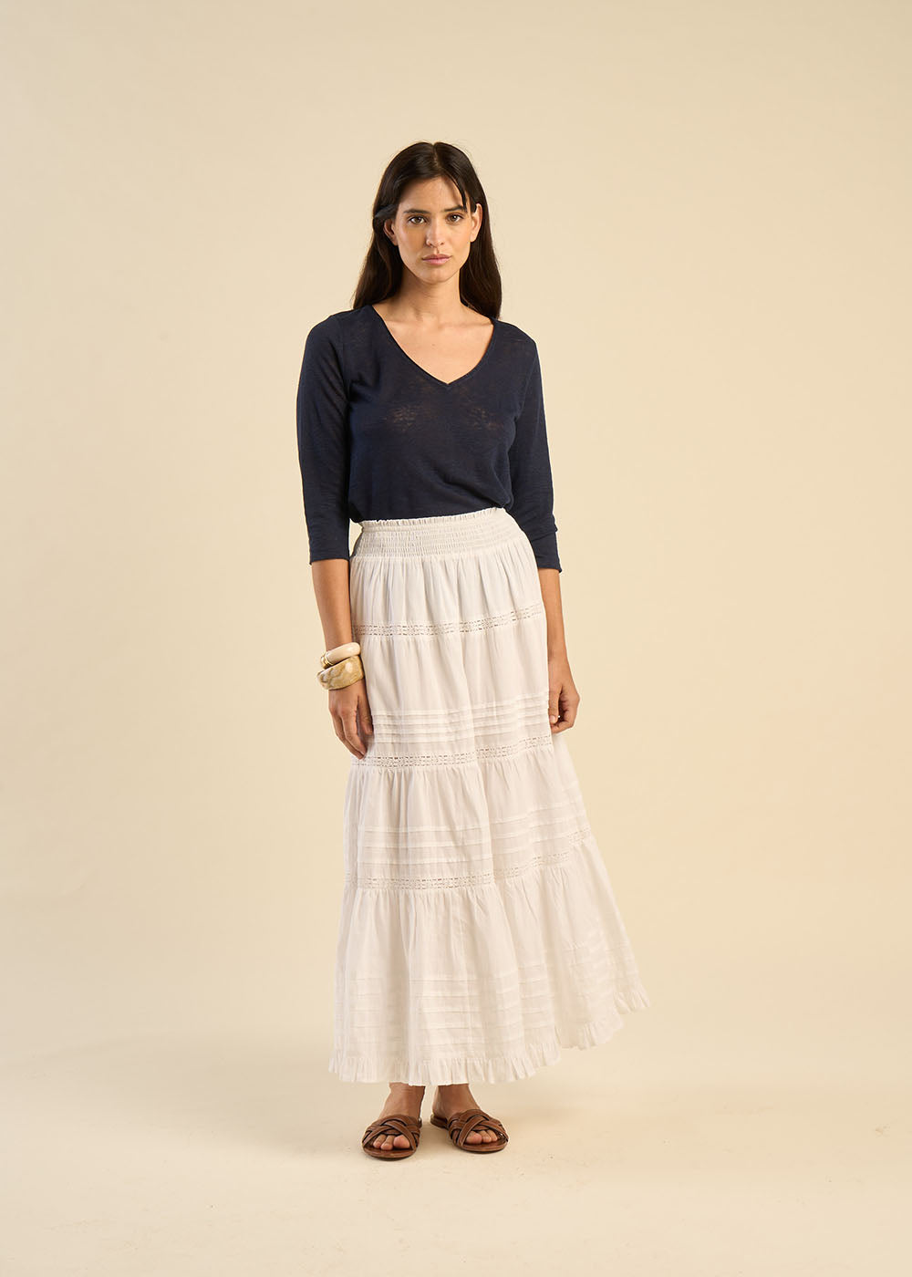 JOLINIE Bohemian long skirt with ruffles and lace - 1 - Sud Express - Sud Express