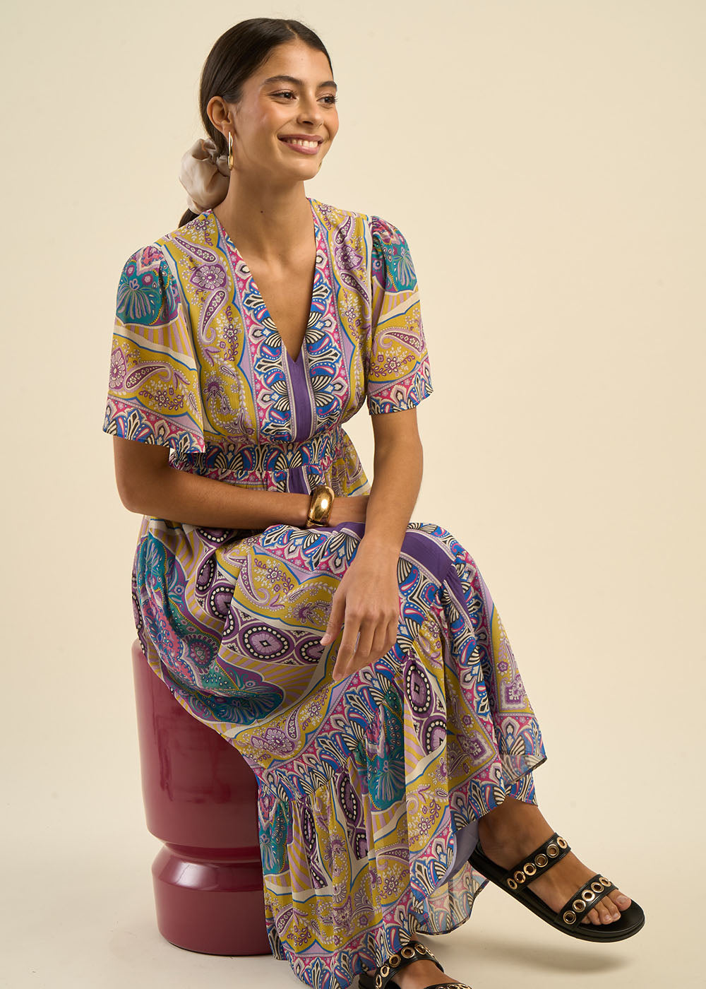 RAMATHA Patterned V-neck maxi dress - 1 - Sud Express - Sud Express