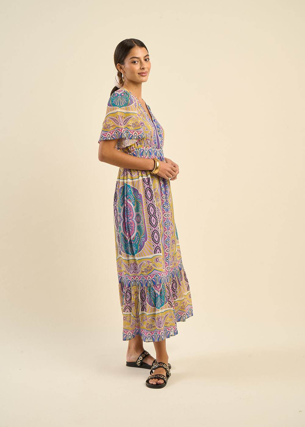 Patterned V-neck maxi dress - Sud Express - 7 - Sud Express