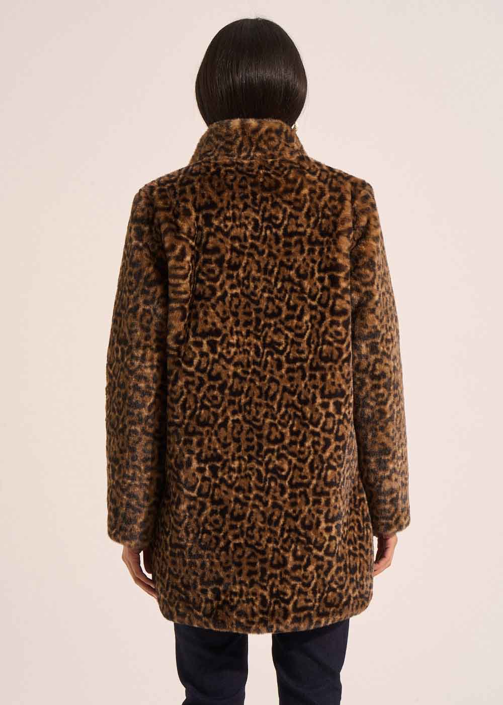 MINTY Fitted leopard print faux fur coat with stand-up collar - 3 - Sud Express - Sud Express