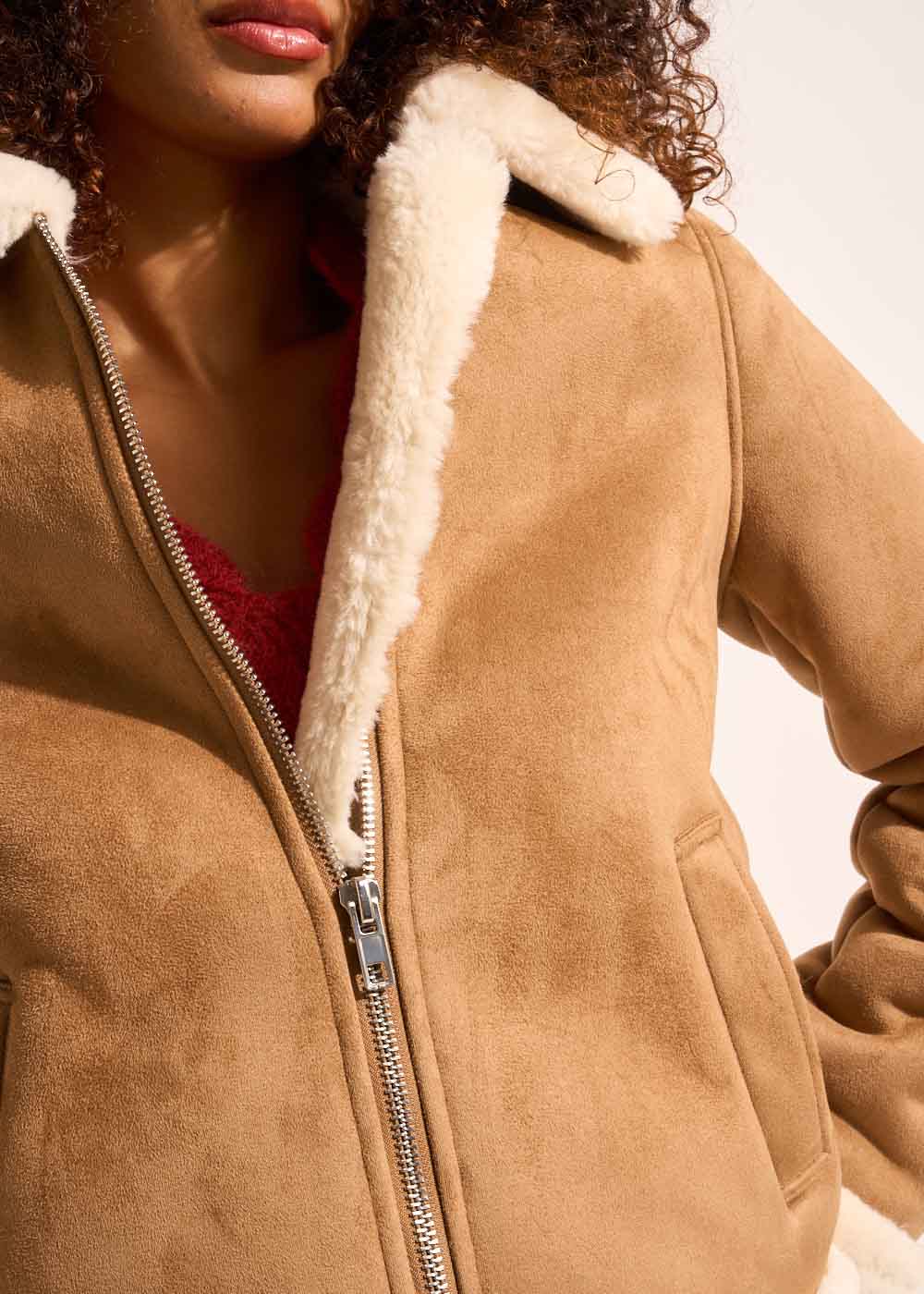 MAUREEN Veste courte en faux suède doublé fausse fourrure - 4 - Sud Express - Sud Express