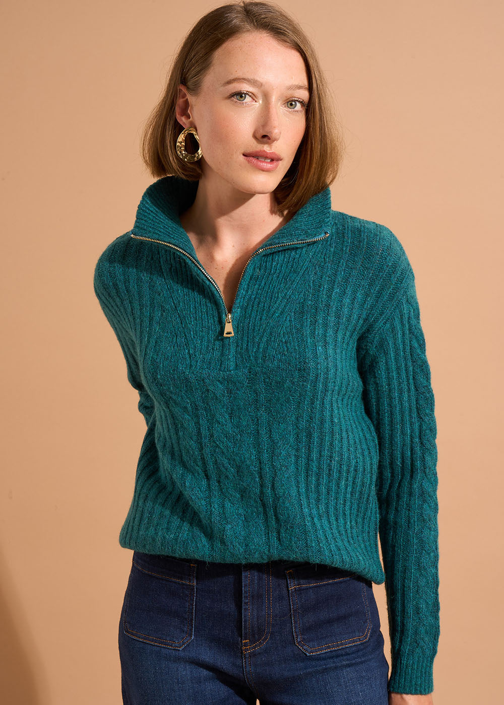 MANOUY Long-sleeved zip-up trucker-neck jumper - 1 - Sud Express - Sud Express