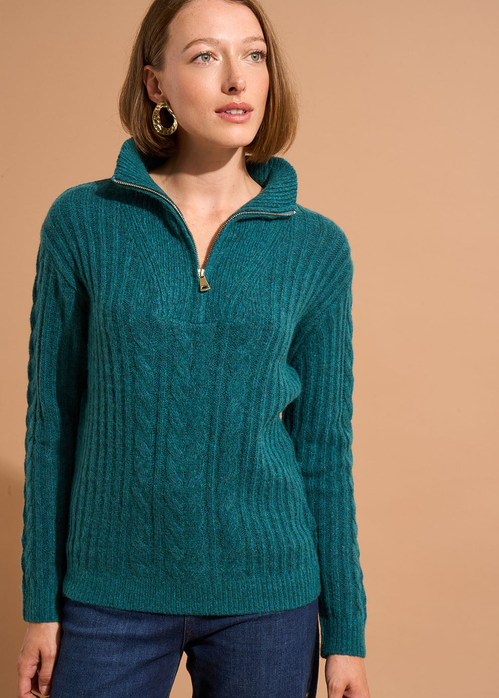 Long-sleeved zip-up trucker-neck jumper - Sud Express - 5 - Sud Express