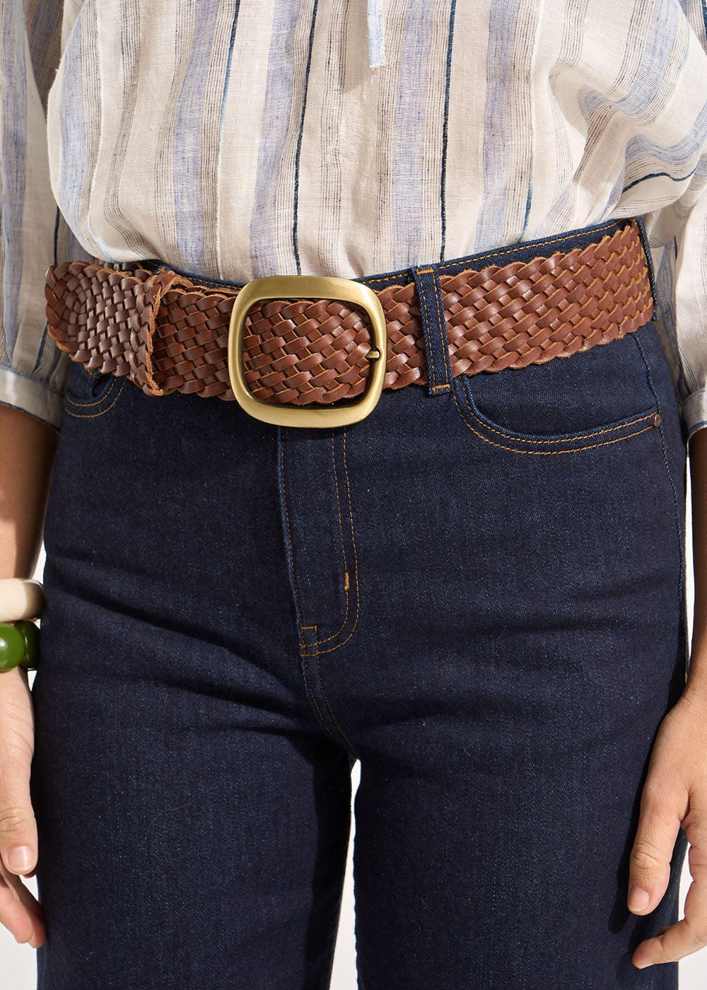 CRYSTAL Wide plaited leather belt - 3 - Sud Express - Sud Express