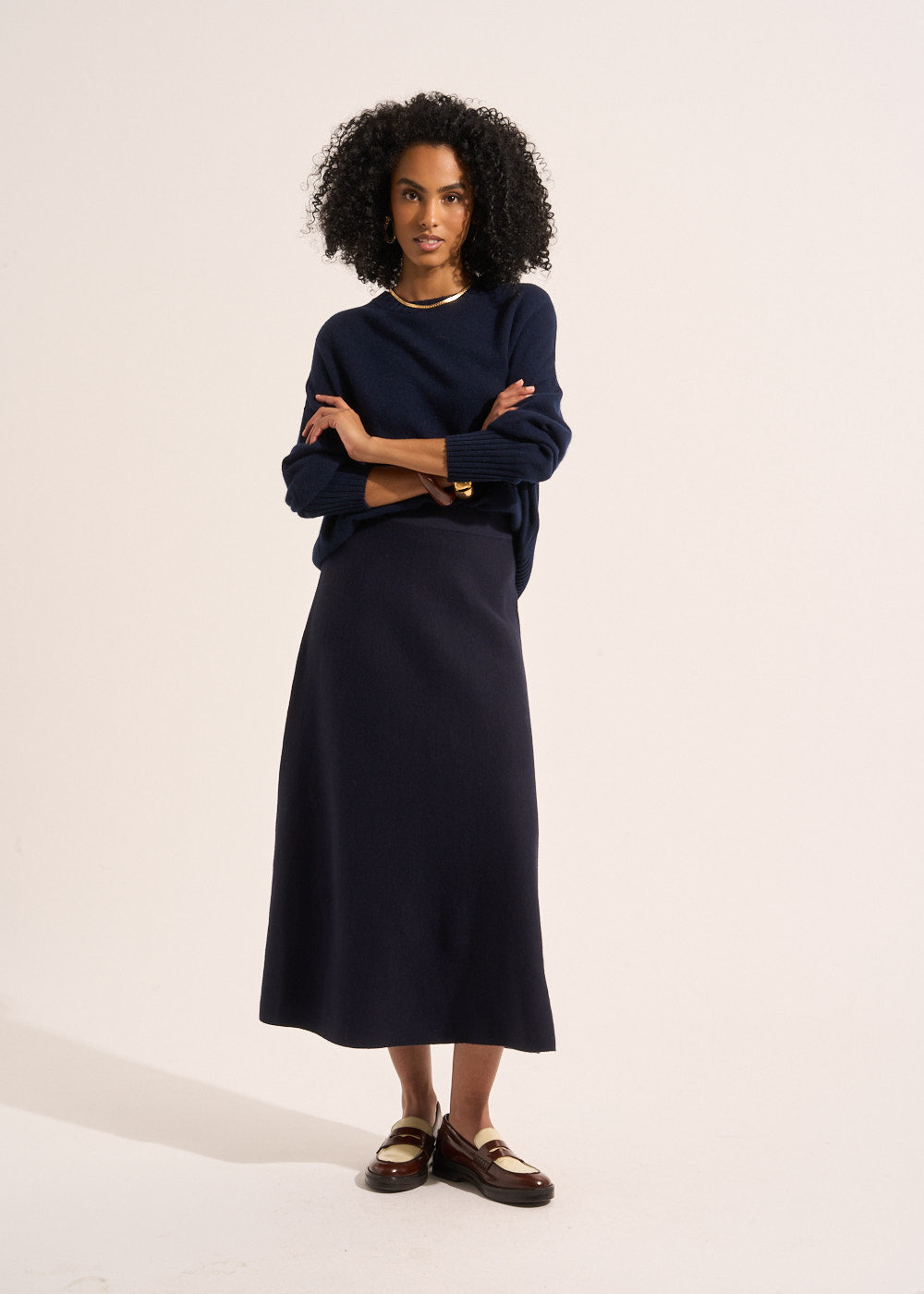 JULIENNE Flared midi skirt in cotton and wool knit - 1 - Sud Express - Sud Express