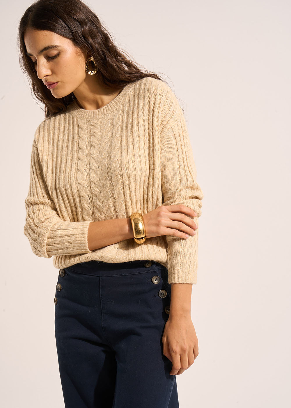 MORELLE Cable knit crew neck sweater - 1 - Sud Express - Sud Express