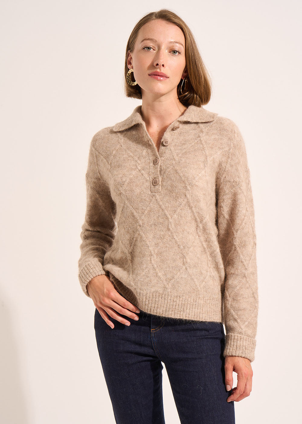 MAURICETTE Loose-fitting cable-knit jumper with a wide collar - 1 - Sud Express - Sud Express