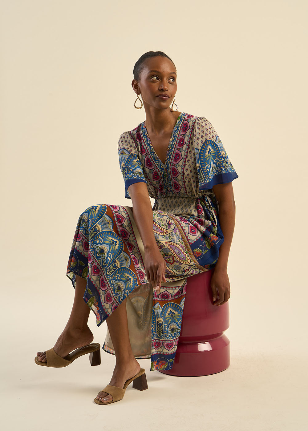 RATHILDA Bohemian maxi dress with V neckline - 1 - Sud Express - Sud Express