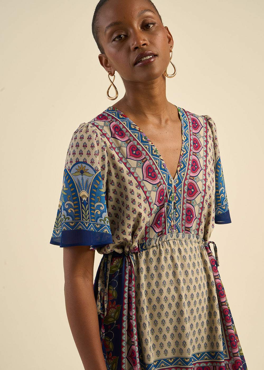 RATHILDA Bohemian maxi dress with V neckline - 4 - Sud Express - Sud Express