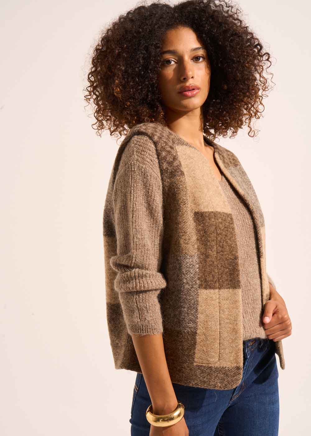 Sleeveless patchwork pattern cardigan - Sud Express - 5 - Sud Express