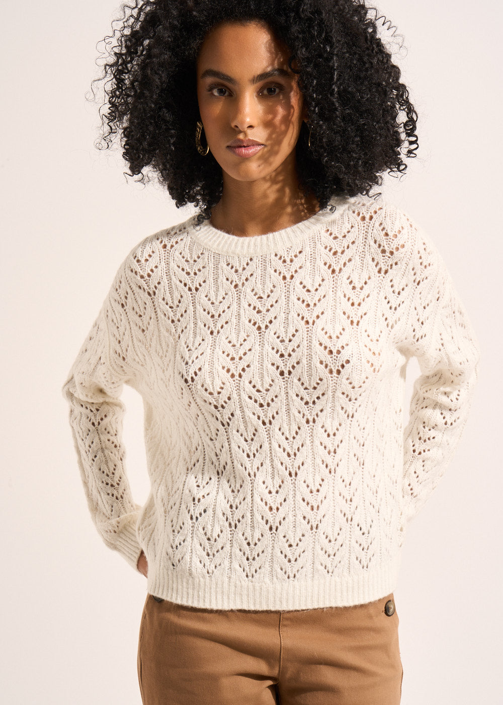 MACHOU Round-neck jumper with openwork lace stitching - 1 - Sud Express - Sud Express