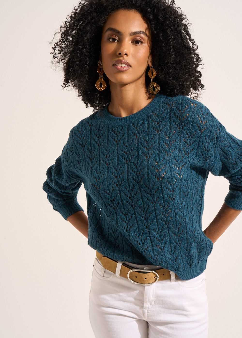 MACHOU Round-neck jumper with openwork lace stitching - 1 - Sud Express - Sud Express