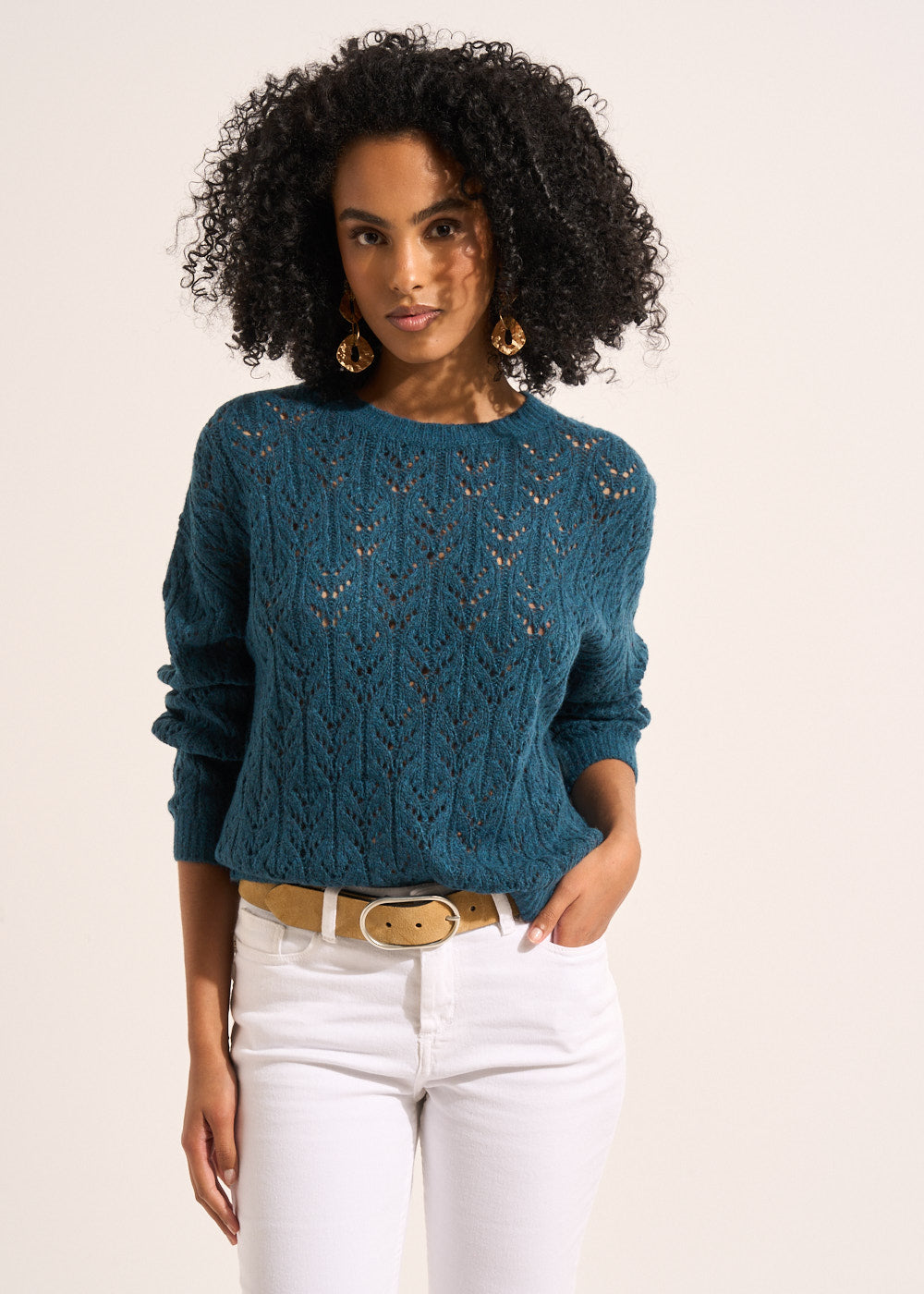 Round-neck jumper with openwork lace stitching - Sud Express - 5 - Sud Express
