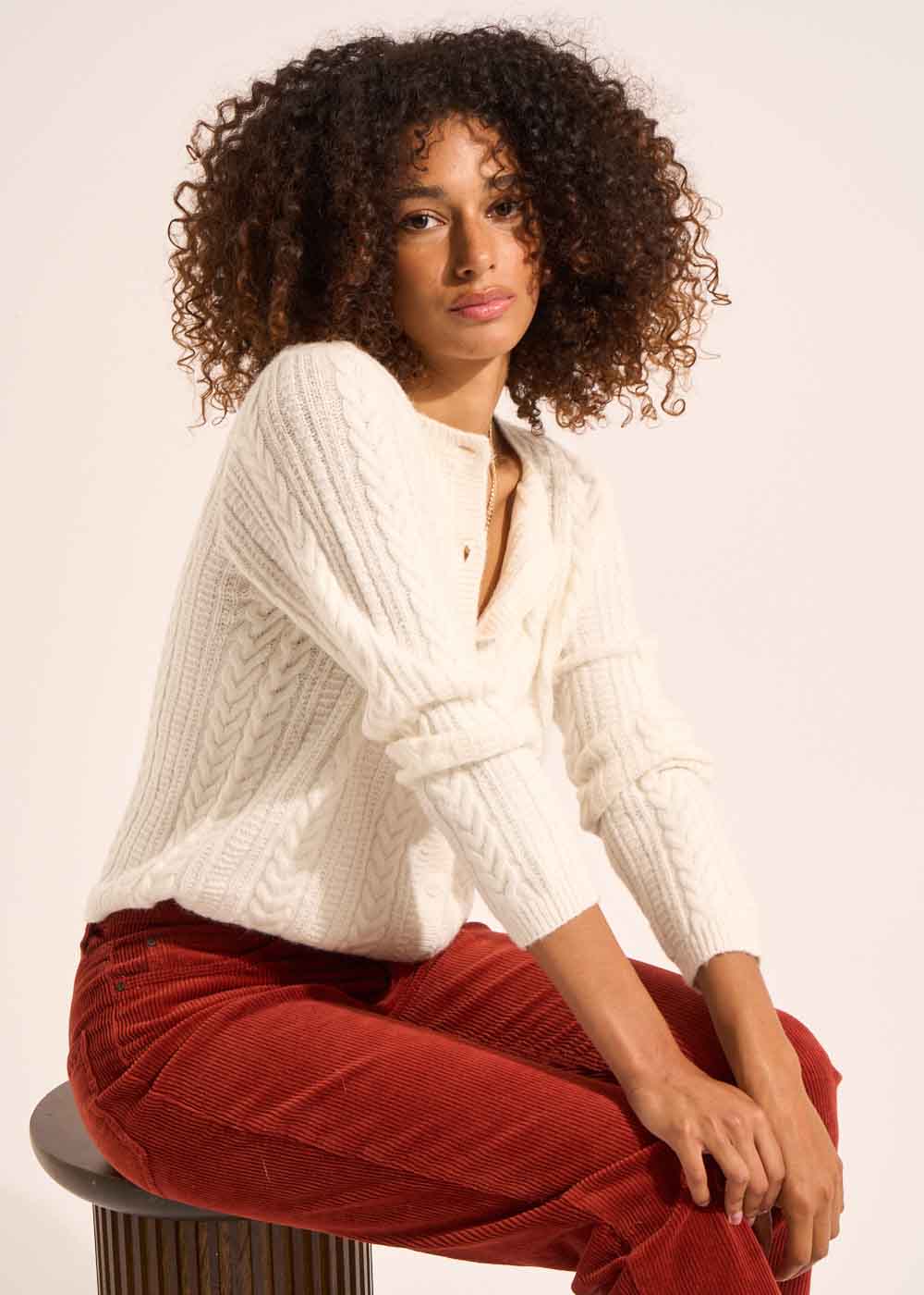 Cropped cardigan with crew neck - Sud Express - 6 - Sud Express