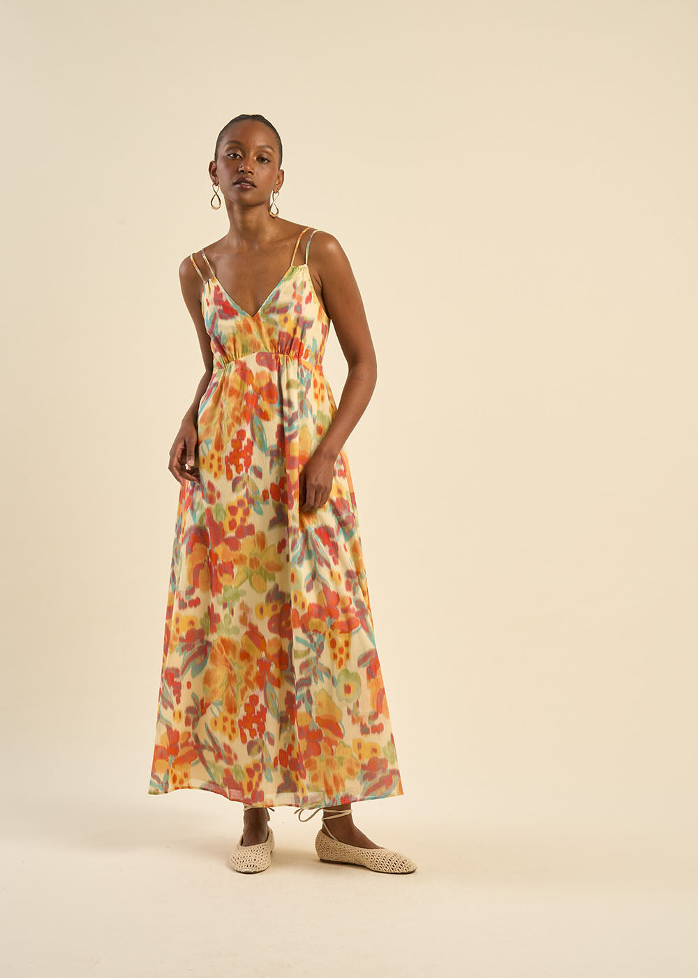 RALOZA Long dress with straps and multicoloured motifs - 1 - Sud Express - Sud Express