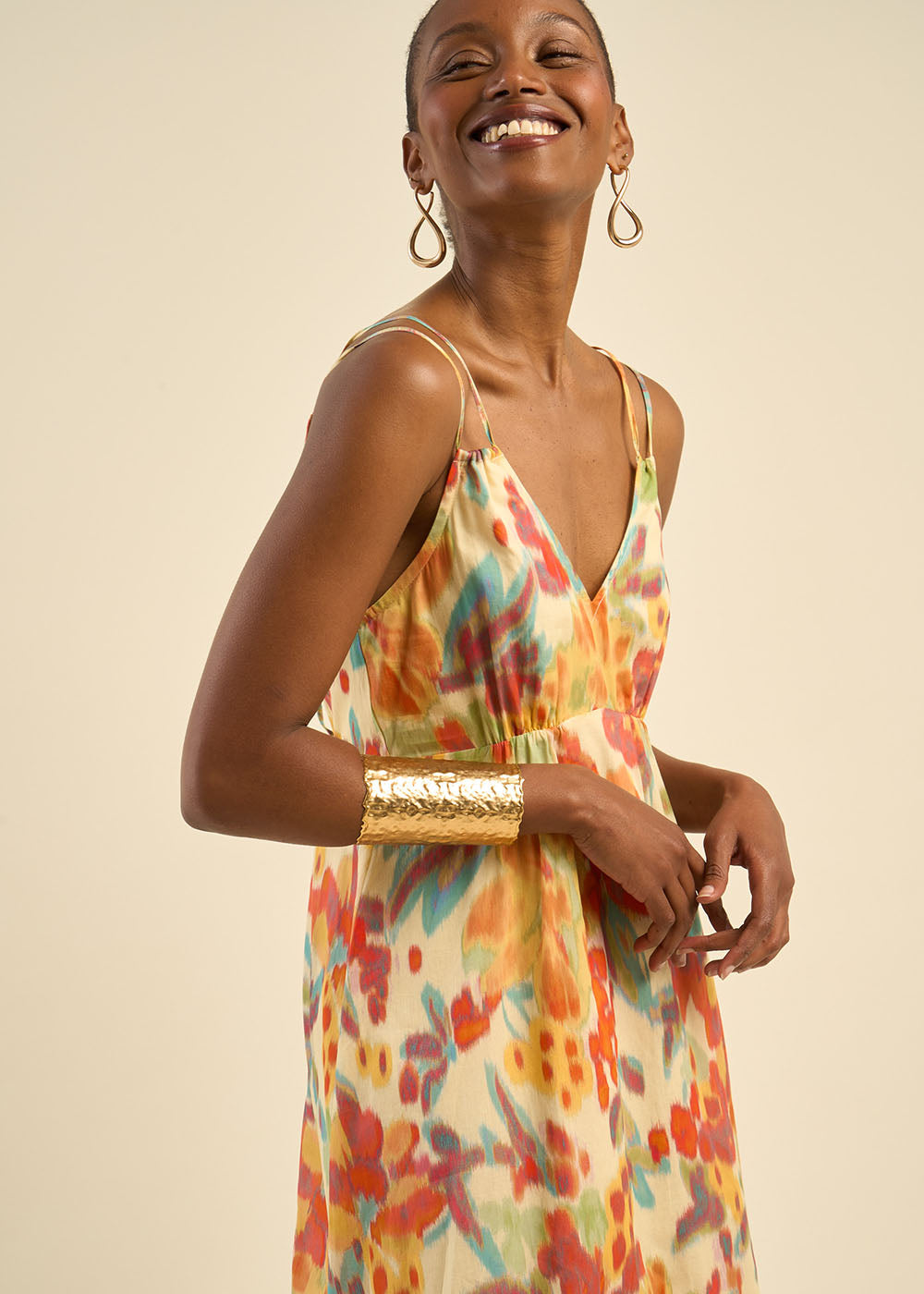 RALOZA Long dress with straps and multicoloured motifs - 4 - Sud Express - Sud Express