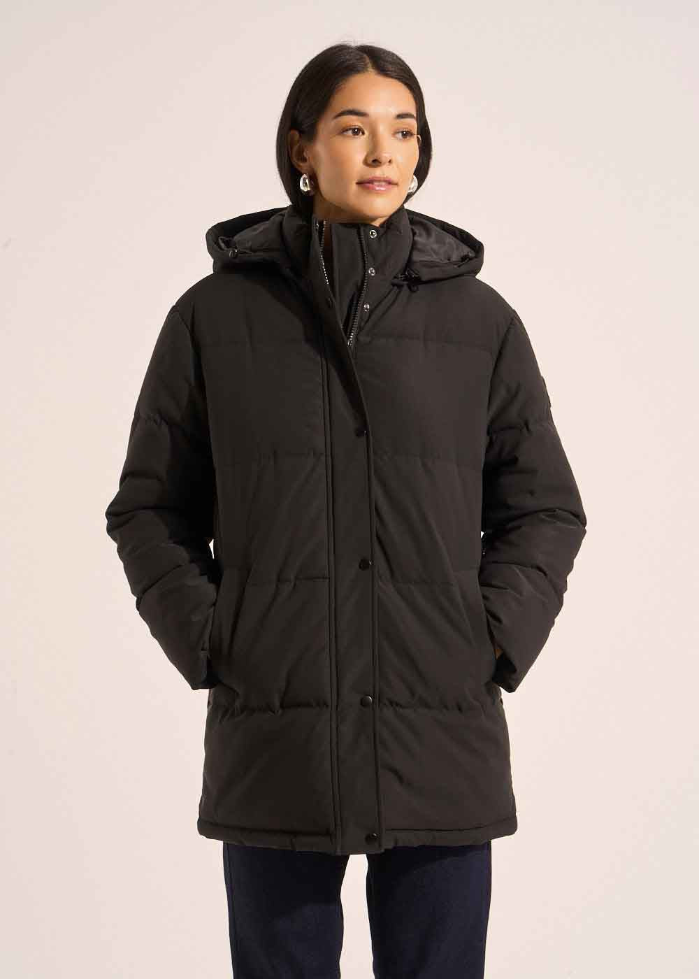 Mid-thigh iridescent puffer jacket with detachable hood - Sud Express - 6 - Sud Express
