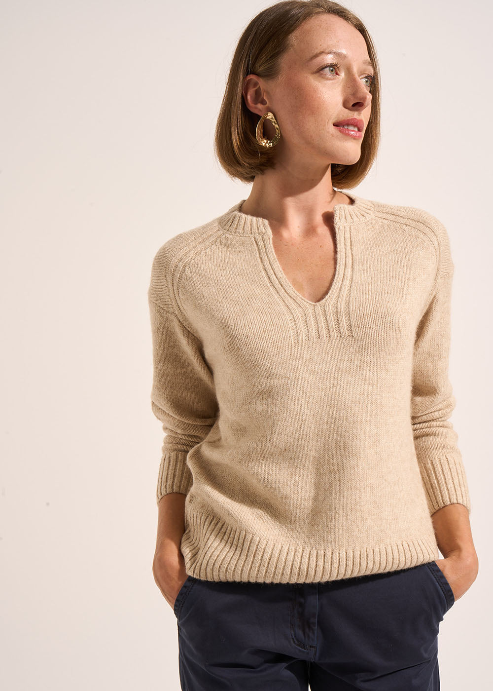 MILANO Tunisian collar jumper with wide sleeves - 1 - Sud Express - Sud Express