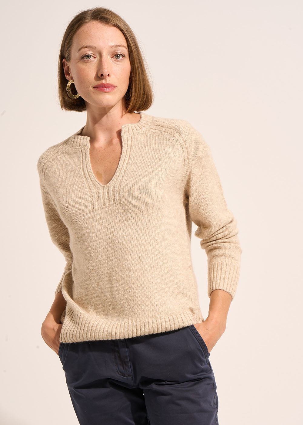 Tunisian collar jumper with wide sleeves - Sud Express - 5 - Sud Express