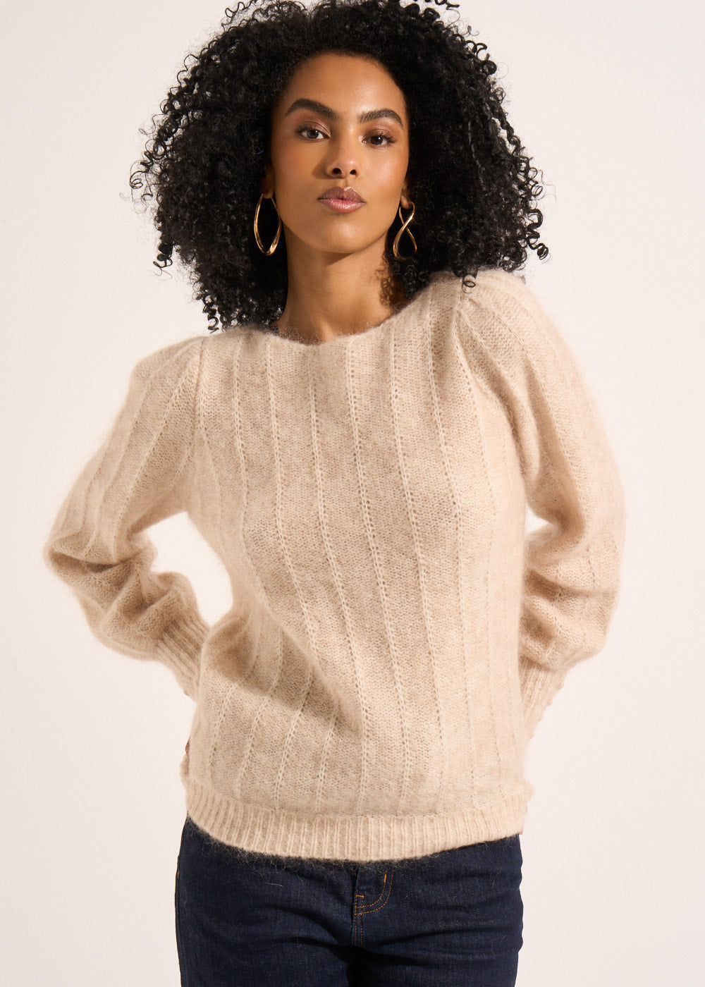 Straight jumper with buttons at the cuffs - Sud Express - 1 - Sud Express