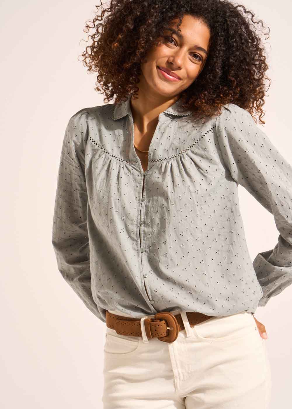 CASSUSY Cotton blouse with small English embroidery - 1 - Sud Express - Sud Express