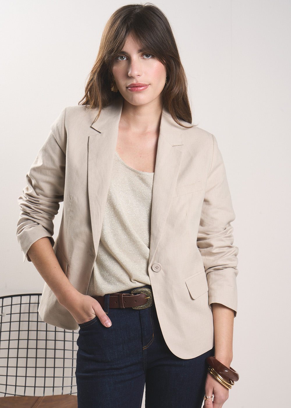 VERTIGE  Short tailored jacket in natural fibres - 1 - Sud Express - Sud Express