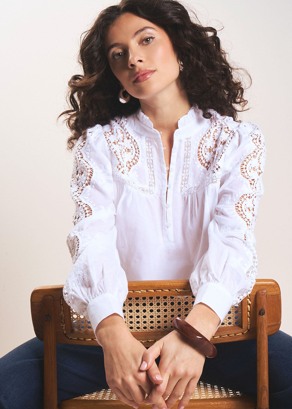 Embroidered cotton voile blouse - Sud Express - 1 - Sud Express