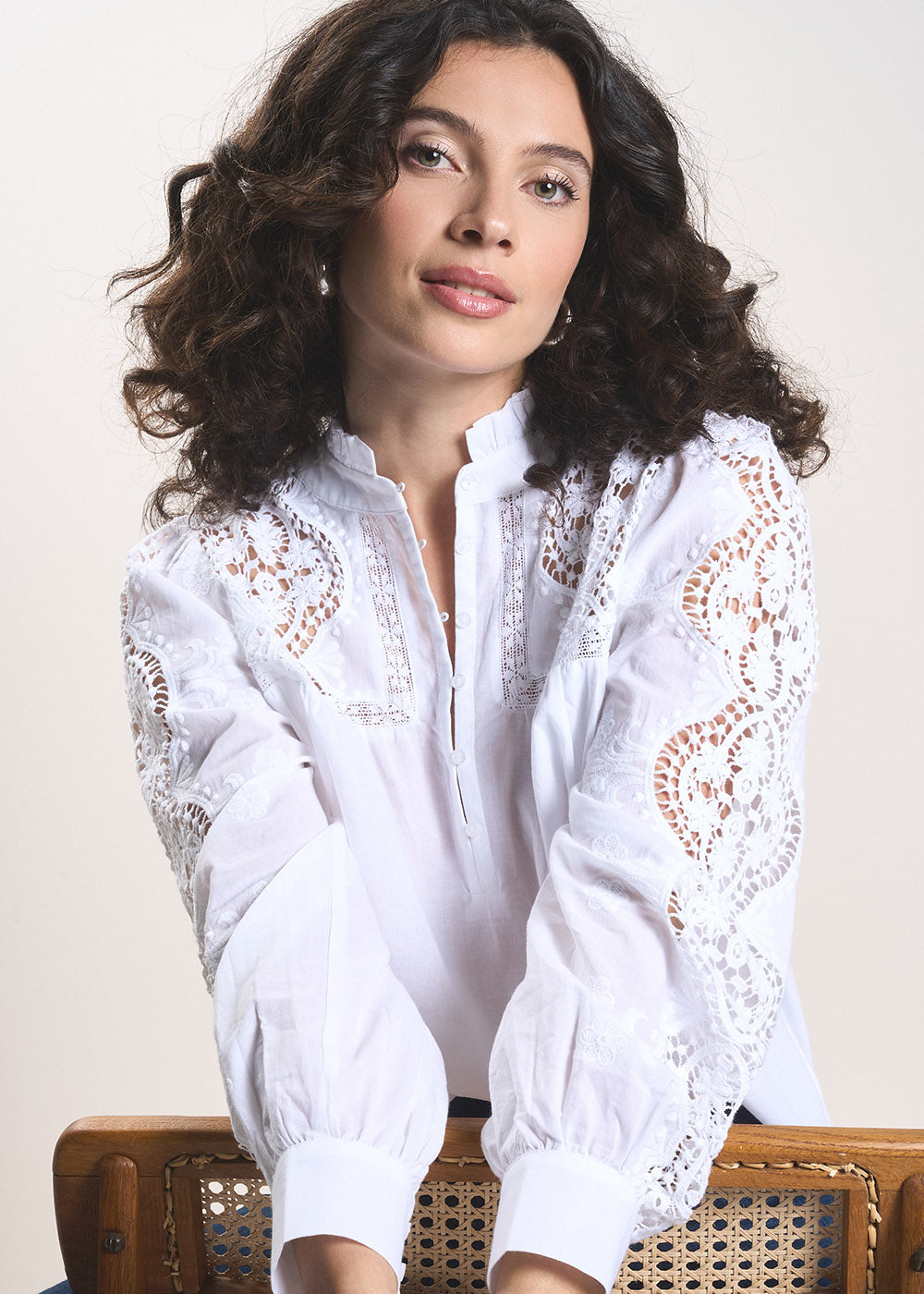 TAZURA Embroidered cotton voile blouse - 1 - Sud Express - Sud Express