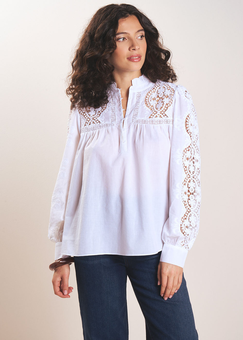 Embroidered cotton voile blouse - Sud Express - 5 - Sud Express