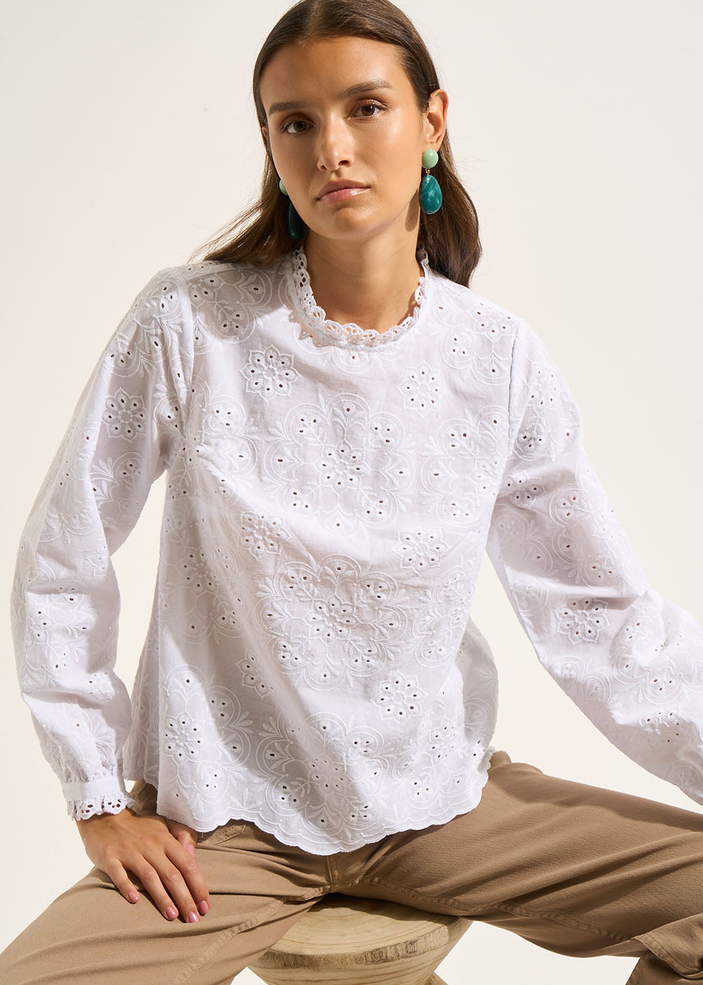 CASSILY Embroidered high neck blouse - 1 - Sud Express - Sud Express