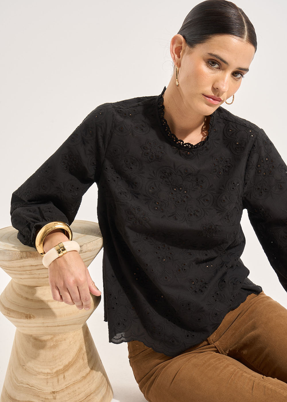 CASSILY Embroidered high neck blouse - 1 - Sud Express - Sud Express