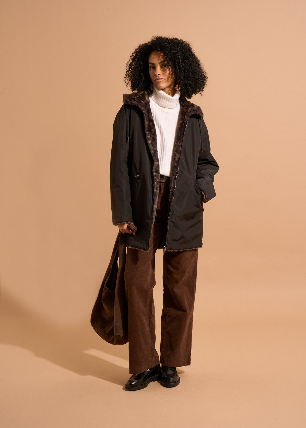 VEALY Reversible parka with faux leopard fur lining - 1 - Sud Express - Sud Express