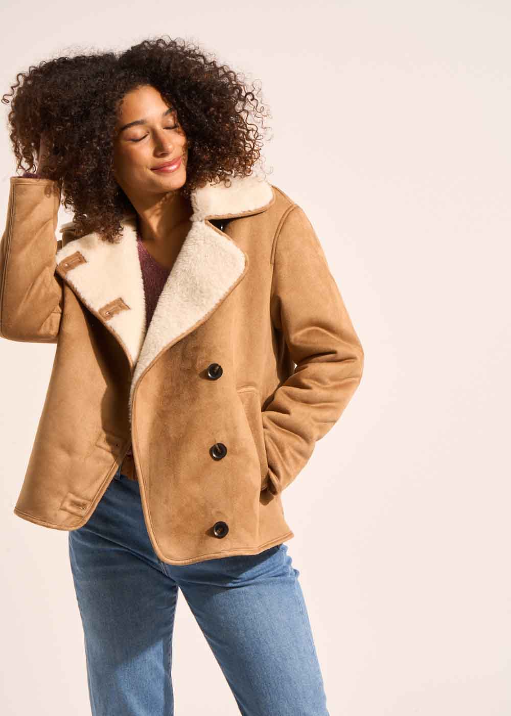 MALIKA Faux sheepskin coat with suede effect - 1 - Sud Express - Sud Express