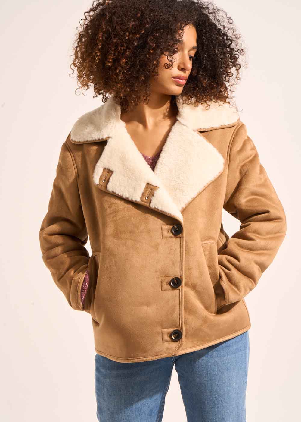 Faux sheepskin coat with suede effect - Sud Express - 5 - Sud Express