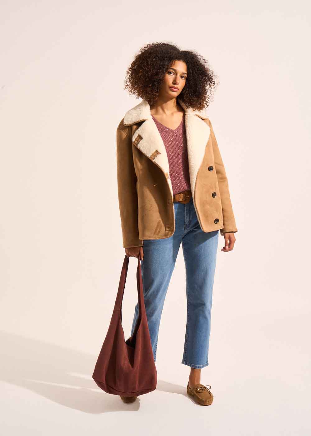 Faux sheepskin coat with suede effect - Sud Express - 6 - Sud Express