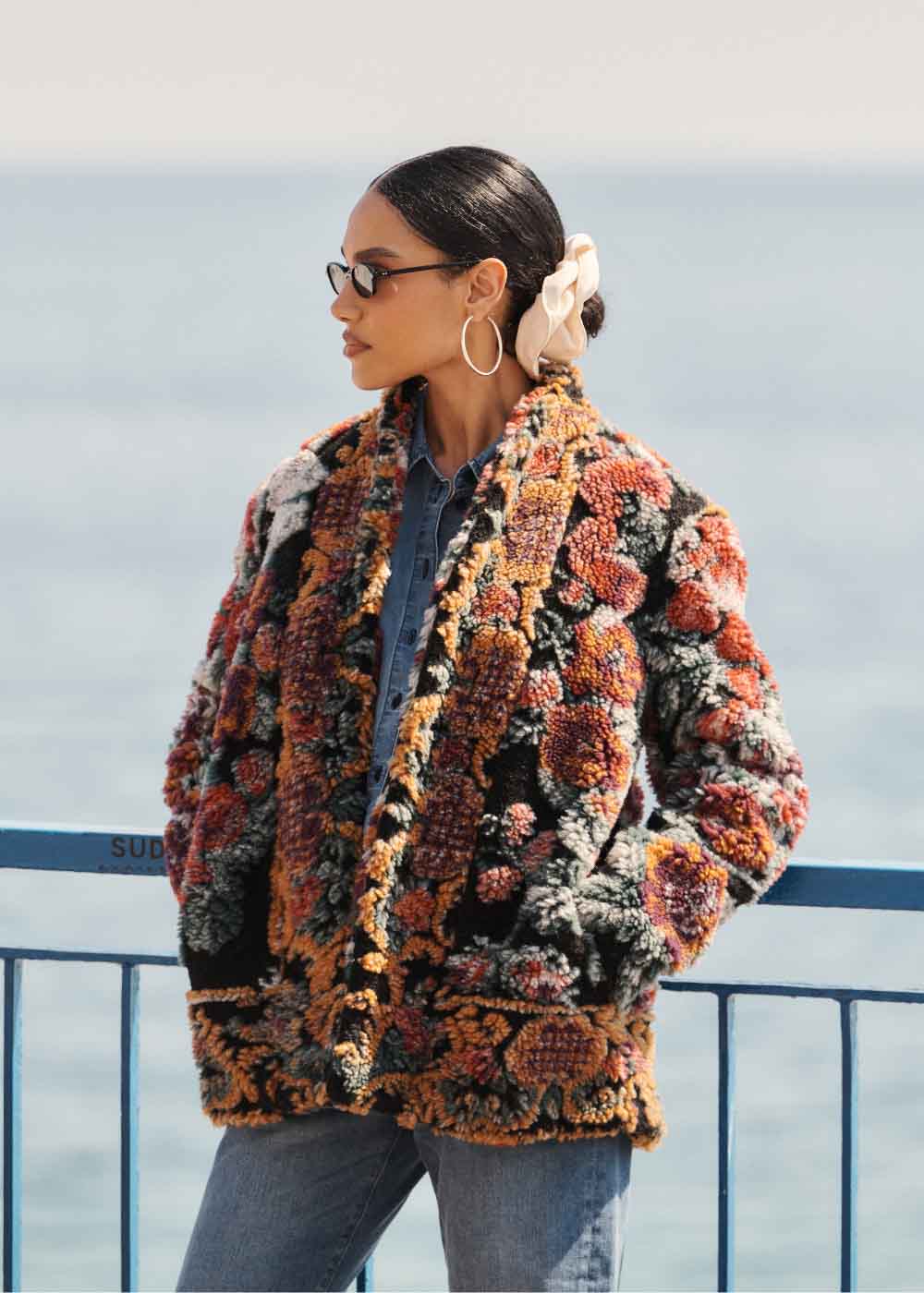 VAMALA Printed faux fur coat with swan neck - 1 - Sud Express - Sud Express